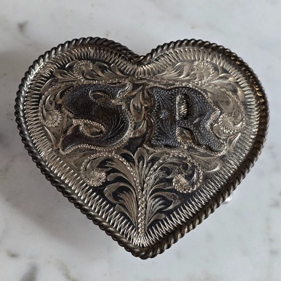 Vintage Estate Sterling Silver Southwestern Heart Belt Buckle 58.0g E7151